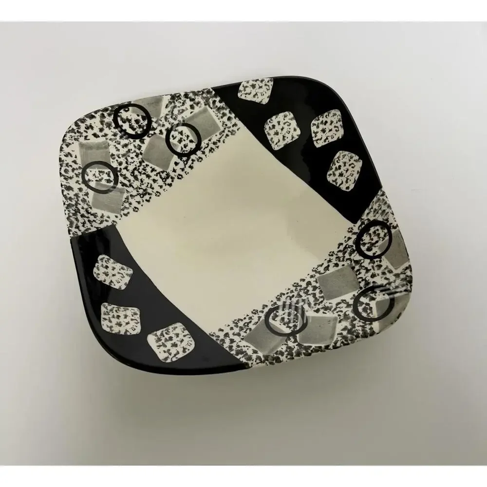 Vintage Ann Mallory California Mid Century Hand Painted Dish Black White - Picture 2 of 4